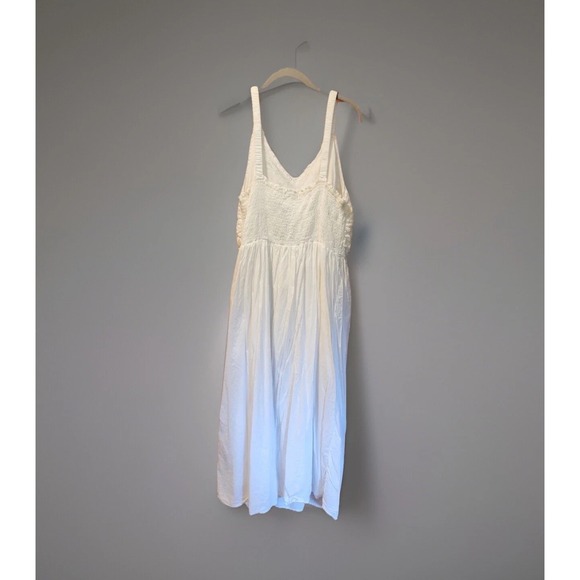 Ulla Popken Midi Sun Dress Sz 16/18 Crochet Smocking White Cotton Cottage Casual - Picture 2 of 10